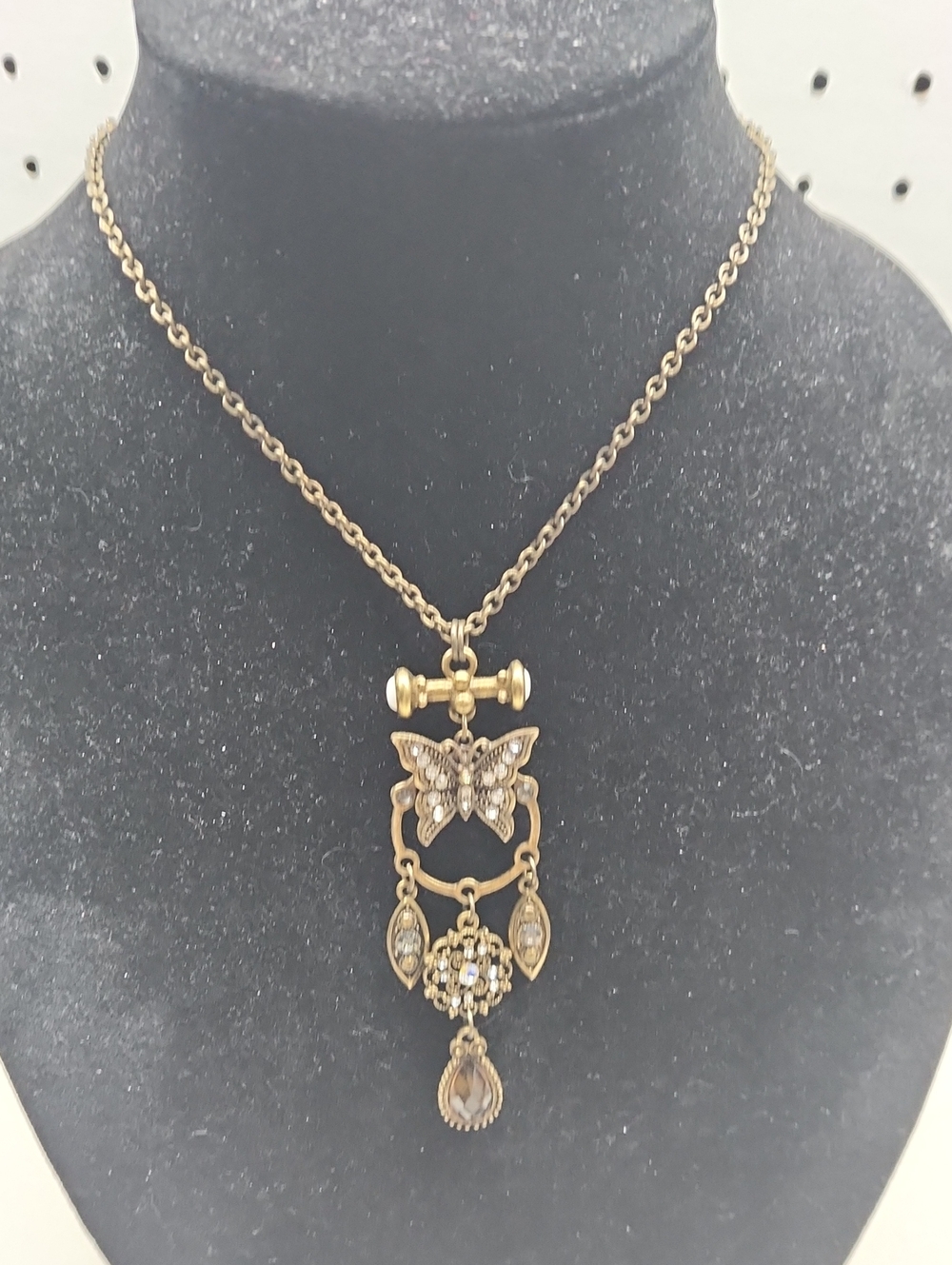 Brass-Tone Butterfly Drop Pendant Necklace